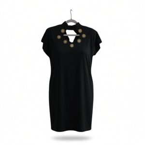 Vintage Black Midi Dress with Gold Accents By Hearts
